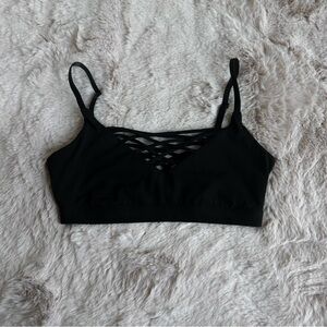 Fabletics Black Front & Back Strappy Sports Bra with Adjustable Straps